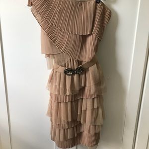 BCBG MaxAzria one shoulder nude dress